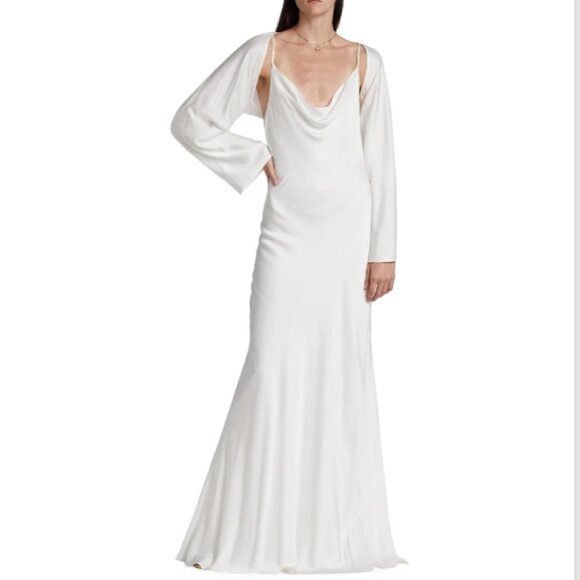 NEW NWT L'AGENCE Alicia Removable Shawl & Cowl-Neck Gown Maxi Dress - Size US 8 - Picture 3 of 11